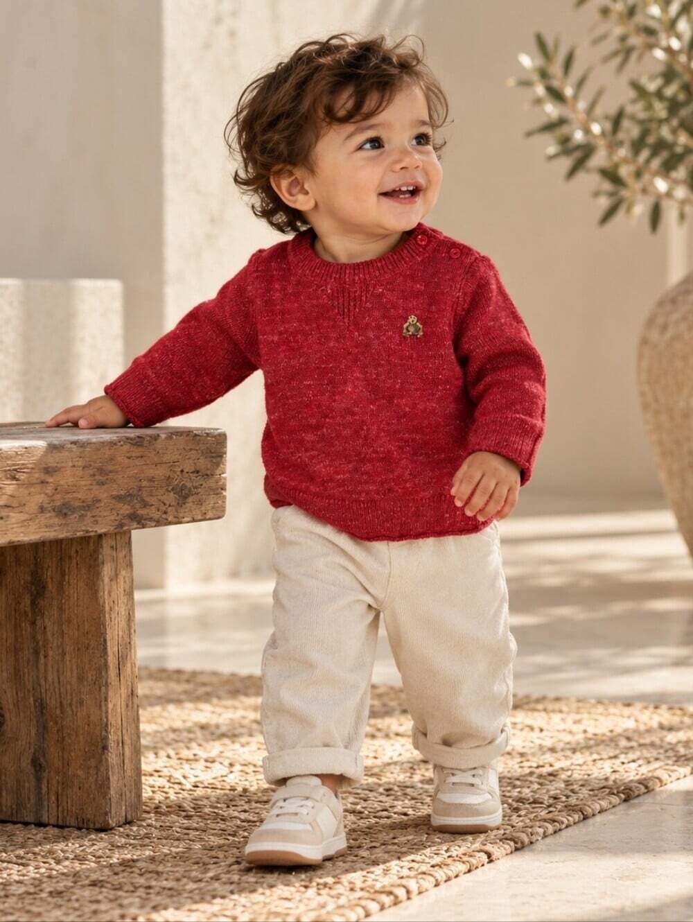 Baby Gap Red Marled Knit Sweater 6-12M Teddy Bear Embroidered Pullover